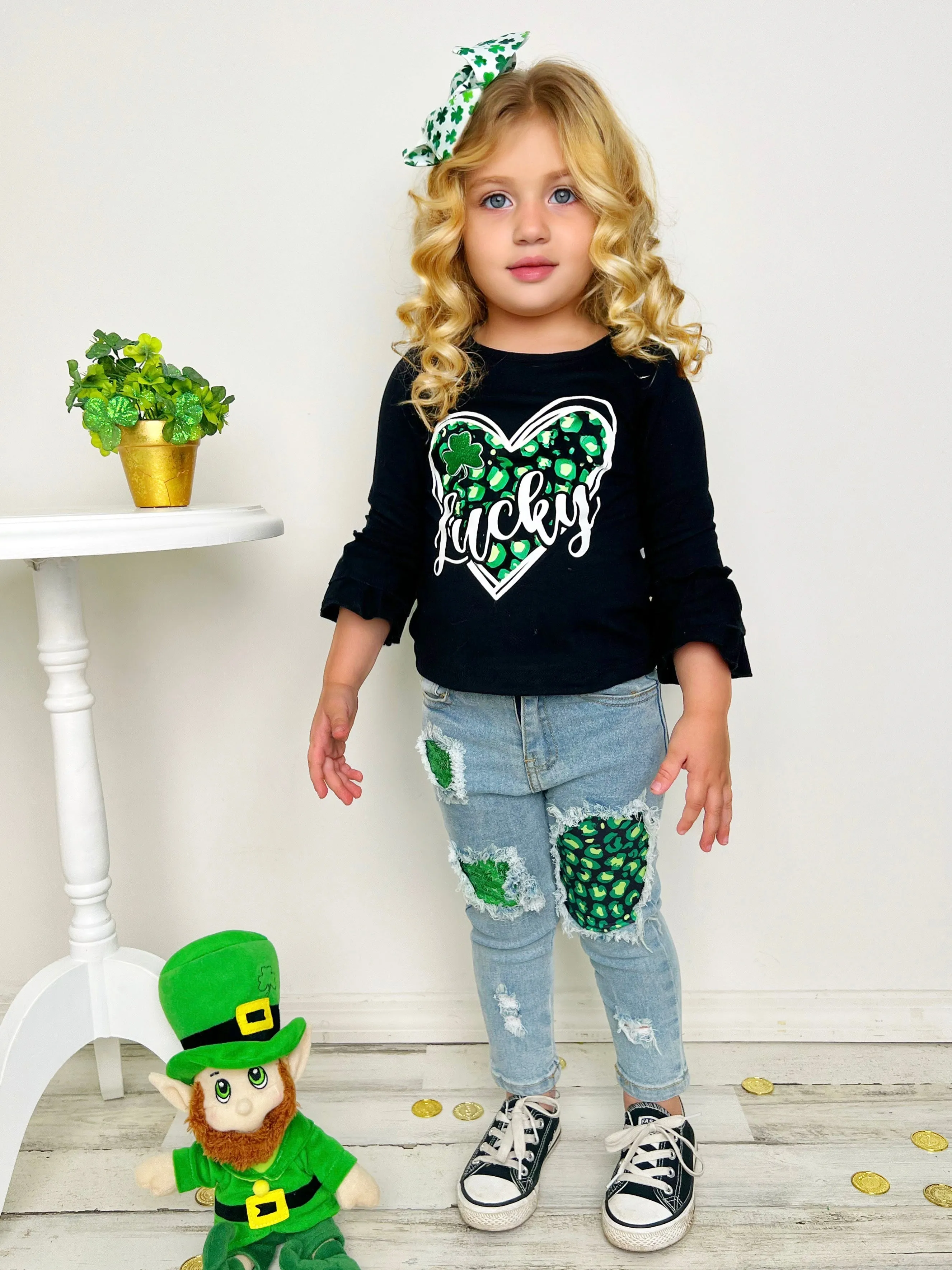 Lucky Heart Patched Jeans Set