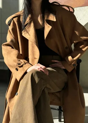 Lulea Faux Suede Trench Coat - Camel