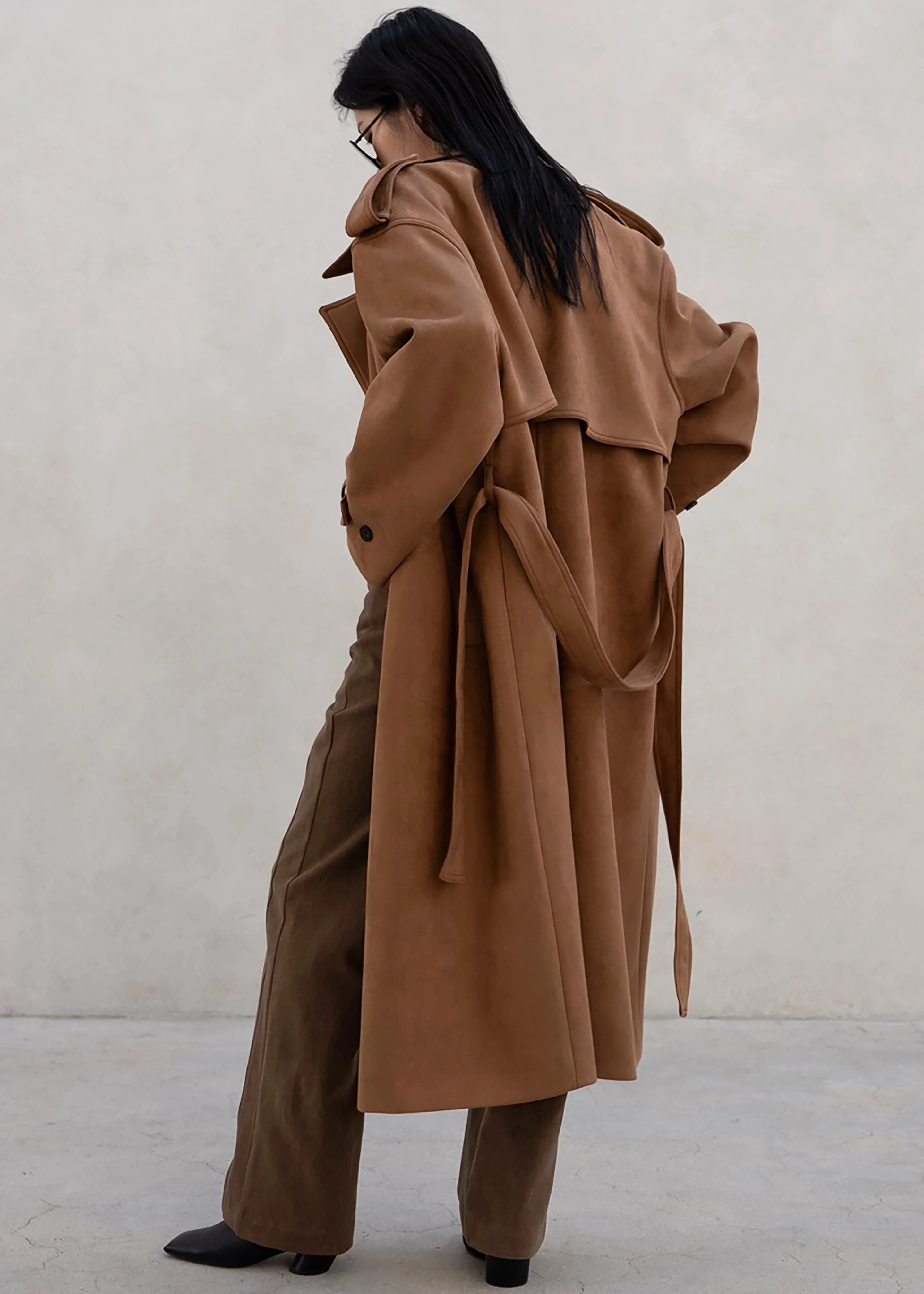 Lulea Faux Suede Trench Coat - Camel