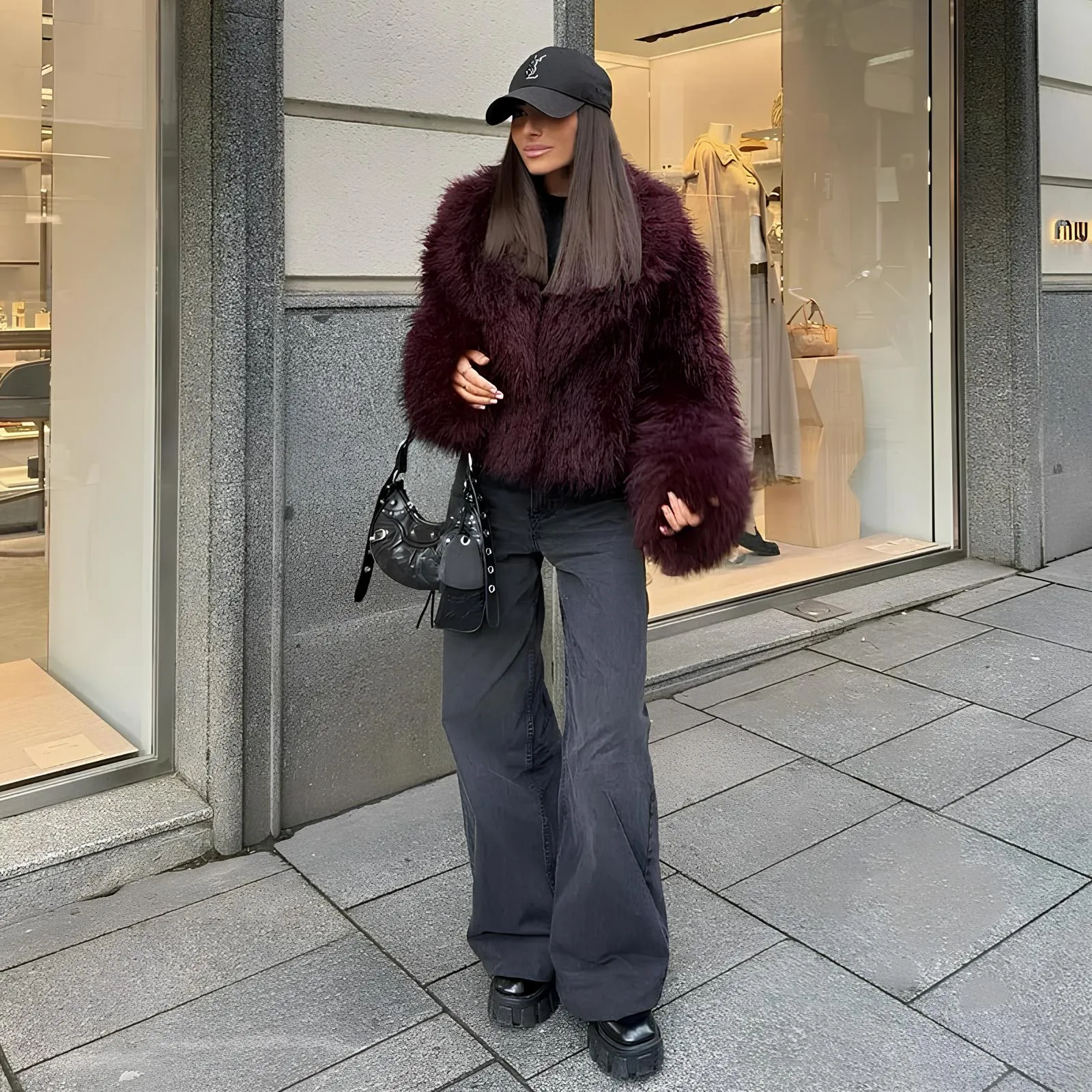 Luxury Burgundy Faux Fur Coat – The Ultimate Winter Statement Piece