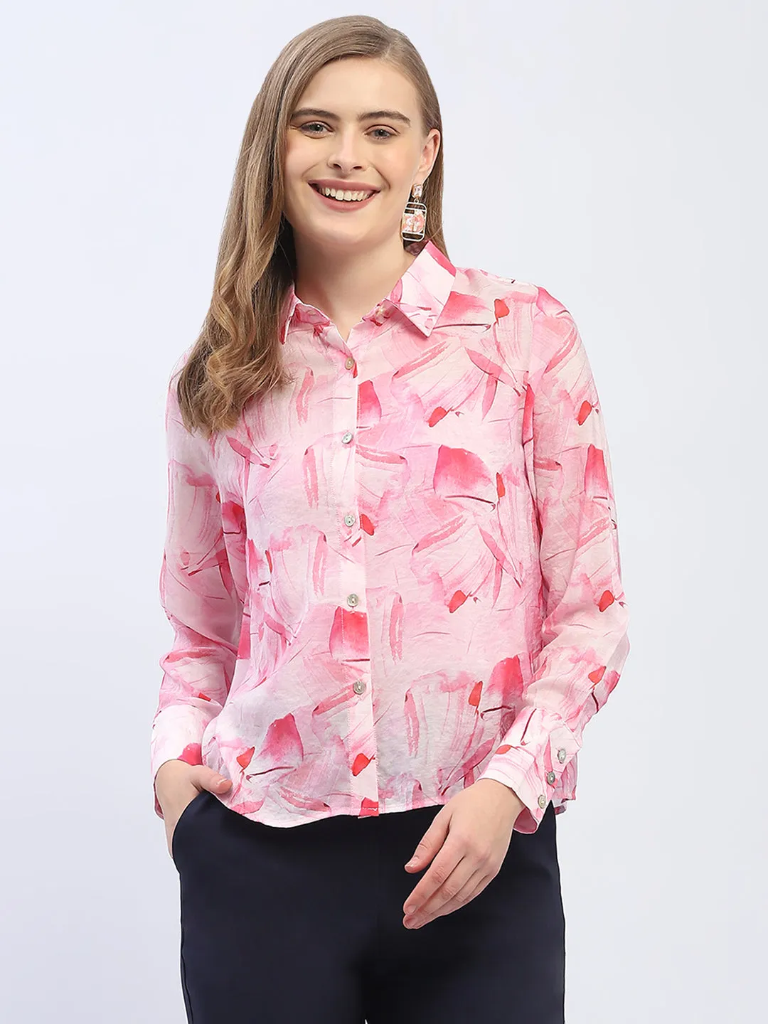 Madame Abstract Print Pink Regular Shirt
