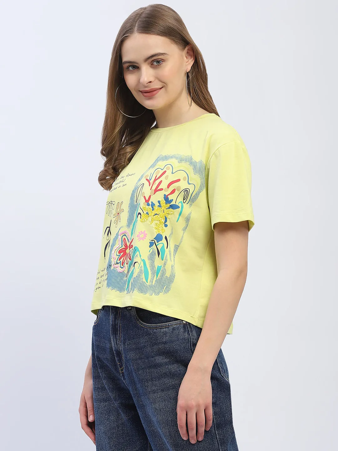 Madame Graphic Print Neon Green Regular T-Shirt