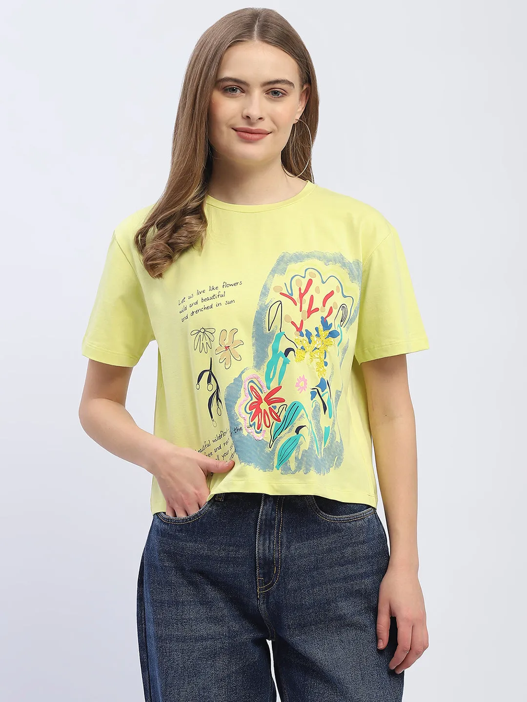 Madame Graphic Print Neon Green Regular T-Shirt