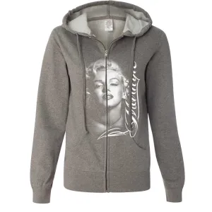 Marilyn Monroe Portrait Signature Ladies Fitted Zip-Up Hoodie