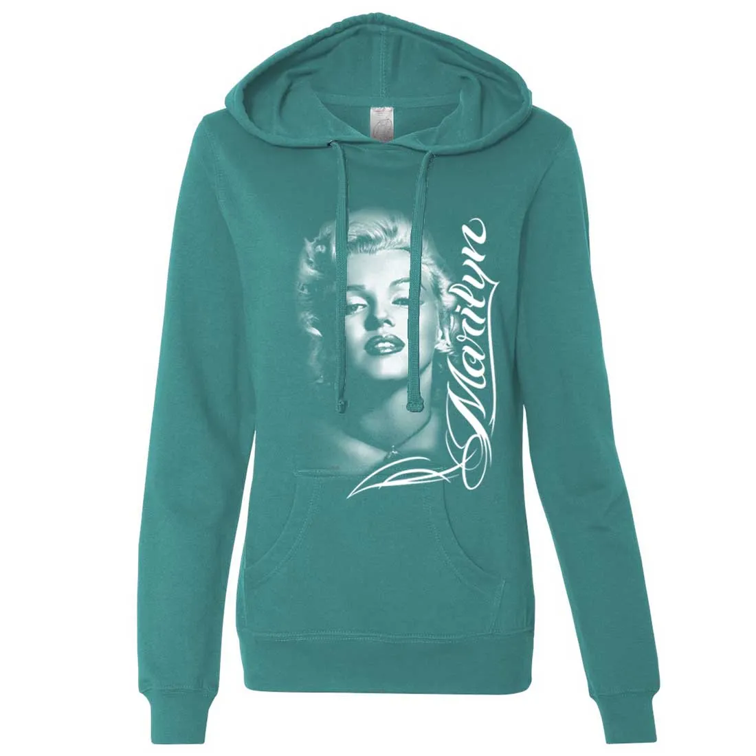 Marilyn Monroe Portrait Signature Ladies Lightweight Fitted Hoodie