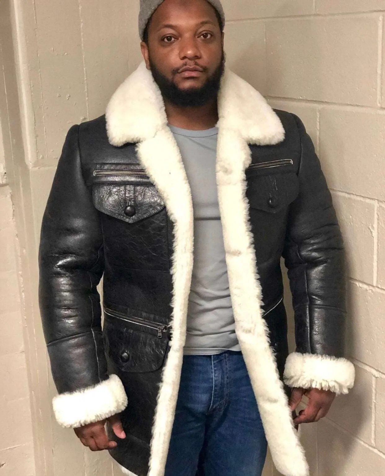 Men's Brown 3/4 Cockpit Style Shearling with Tan Interior Wool