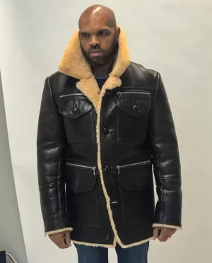 Men's Brown 3/4 Cockpit Style Shearling with Tan Interior Wool