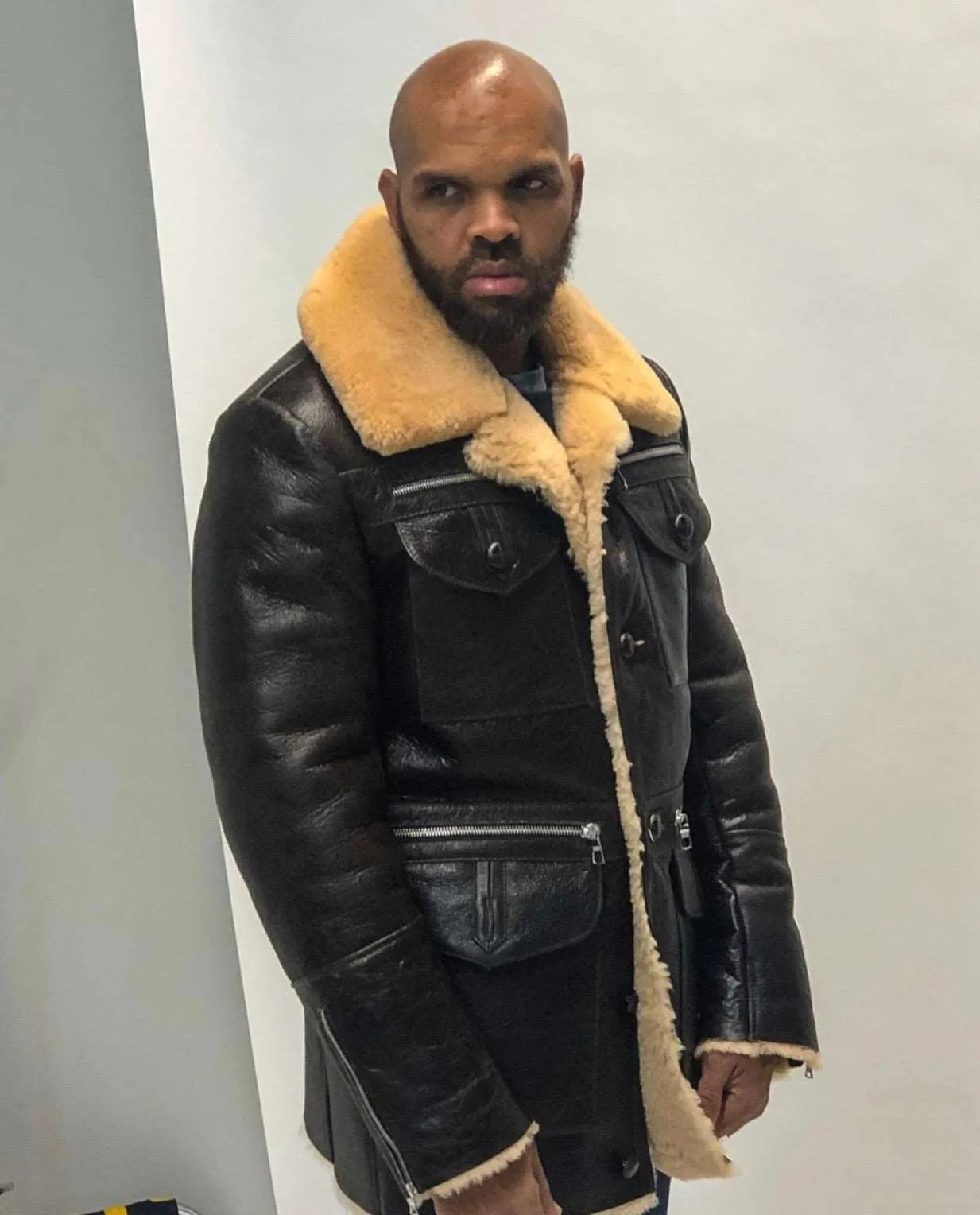 Men's Brown 3/4 Cockpit Style Shearling with Tan Interior Wool