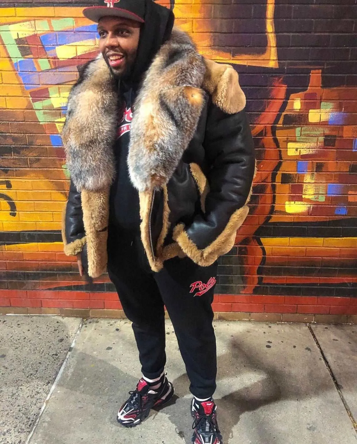 Men's Brown Napa Custom Made Biker Shearling with Crystal Fox Collar