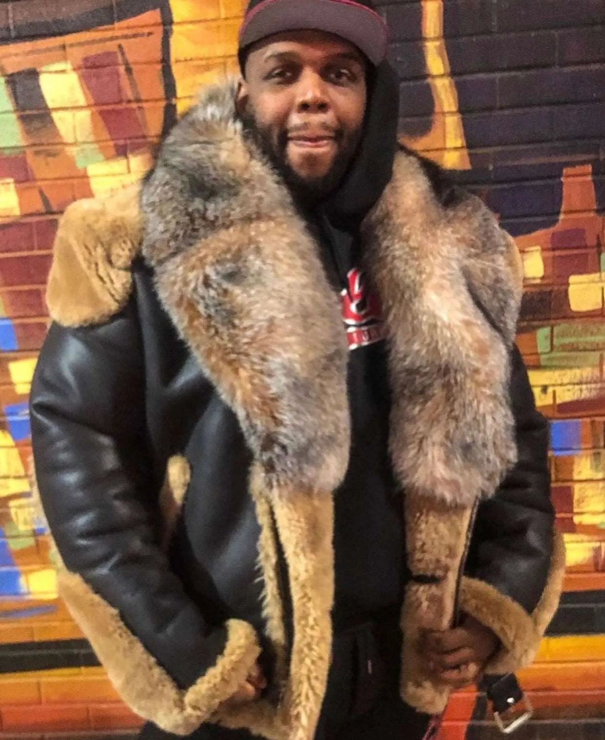 Men's Brown Napa Custom Made Biker Shearling with Crystal Fox Collar