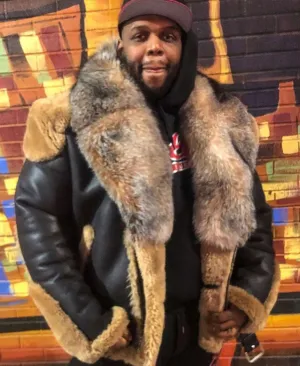 Men's Brown Napa Custom Made Biker Shearling with Crystal Fox Collar