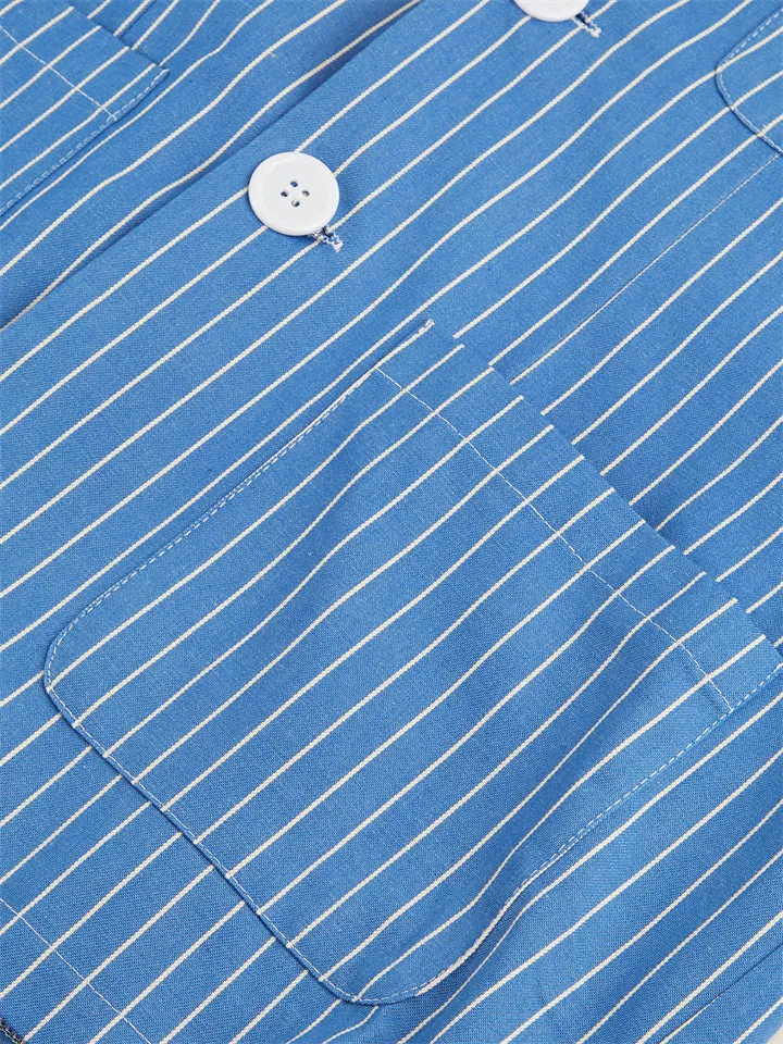 Men's Casual Stripe Notched Lapel Slim Fit Linen Coats