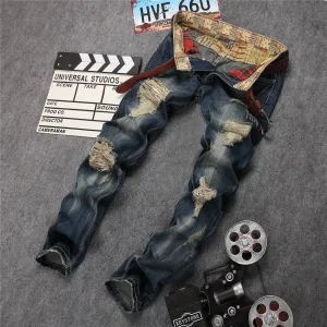 Men's Designer Ripped Patched Jeans