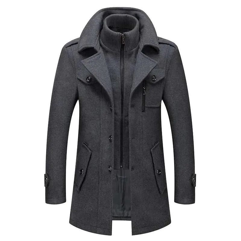 Men's Fashion Slim Fit Winter Wool Trench Coats Middle Long Jacket