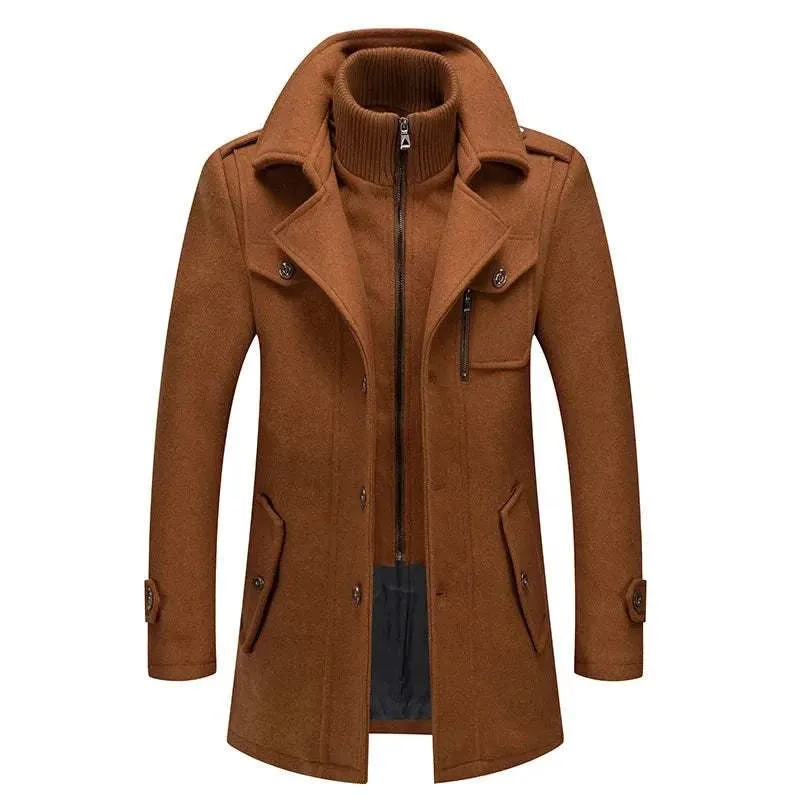 Men's Fashion Slim Fit Winter Wool Trench Coats Middle Long Jacket