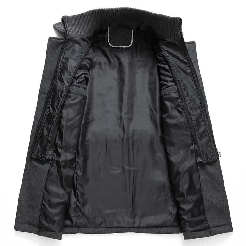 Men's Fashion Slim Fit Winter Wool Trench Coats Middle Long Jacket