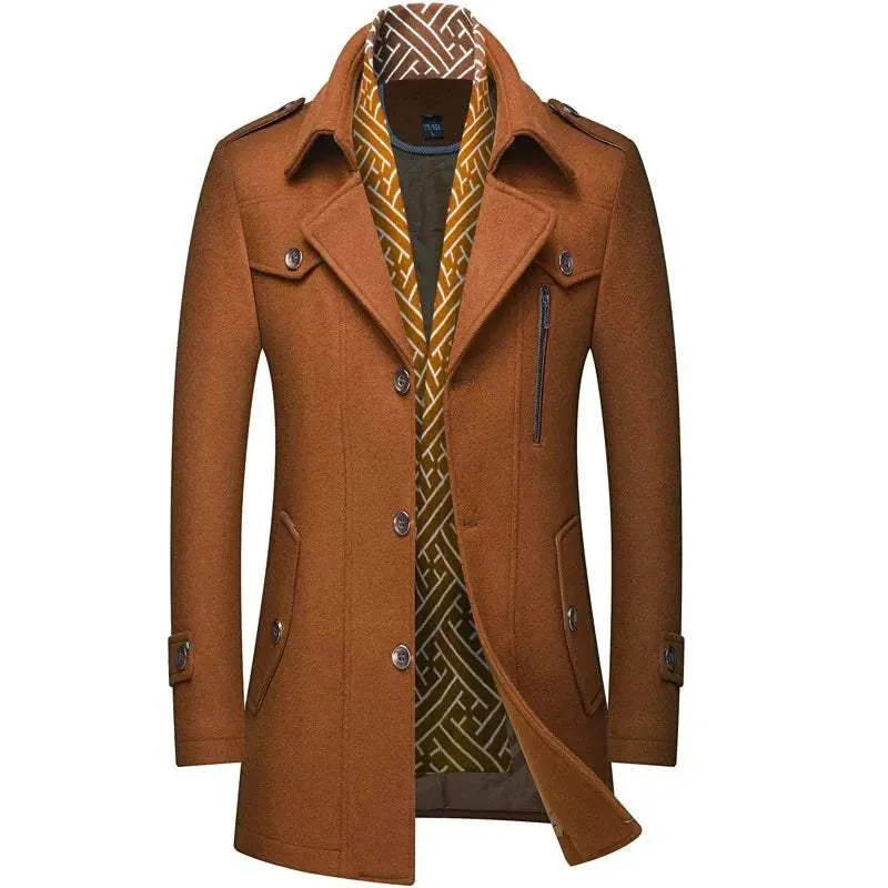 Men's Fashion Slim Fit Winter Wool Trench Coats Middle Long Jacket