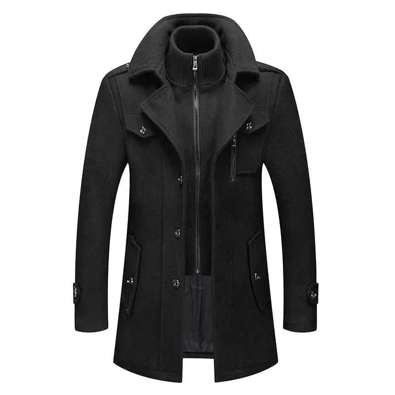Men's Fashion Slim Fit Winter Wool Trench Coats Middle Long Jacket