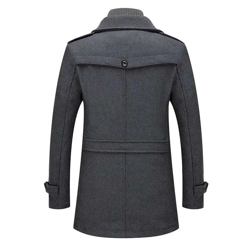 Men's Fashion Slim Fit Winter Wool Trench Coats Middle Long Jacket