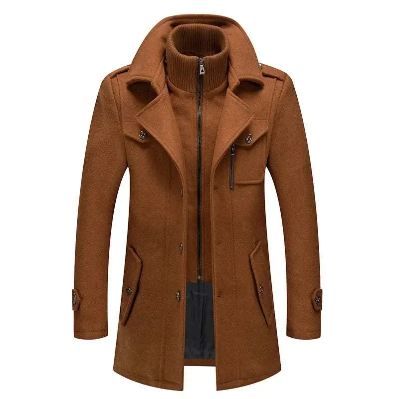 Men's Fashion Slim Fit Winter Wool Trench Coats Middle Long Jacket