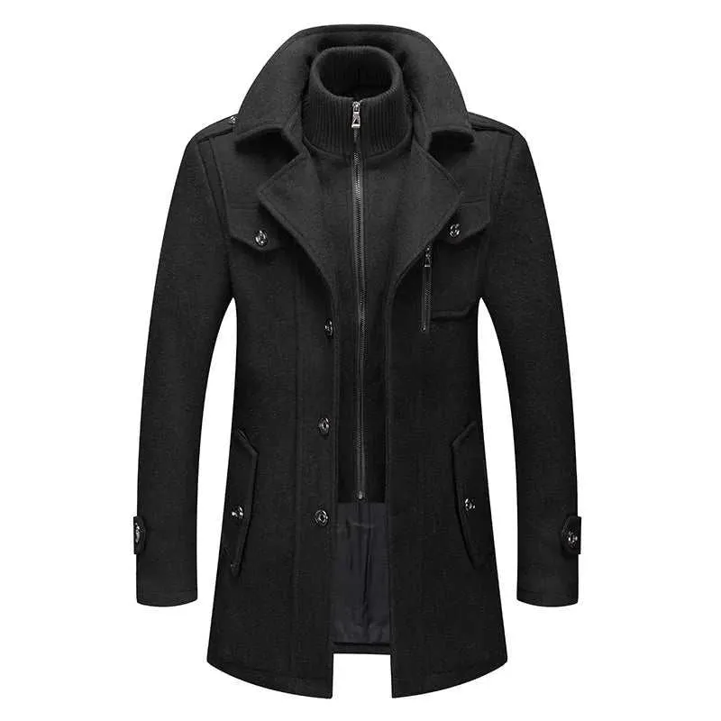 Men's Fashion Slim Fit Winter Wool Trench Coats Middle Long Jacket