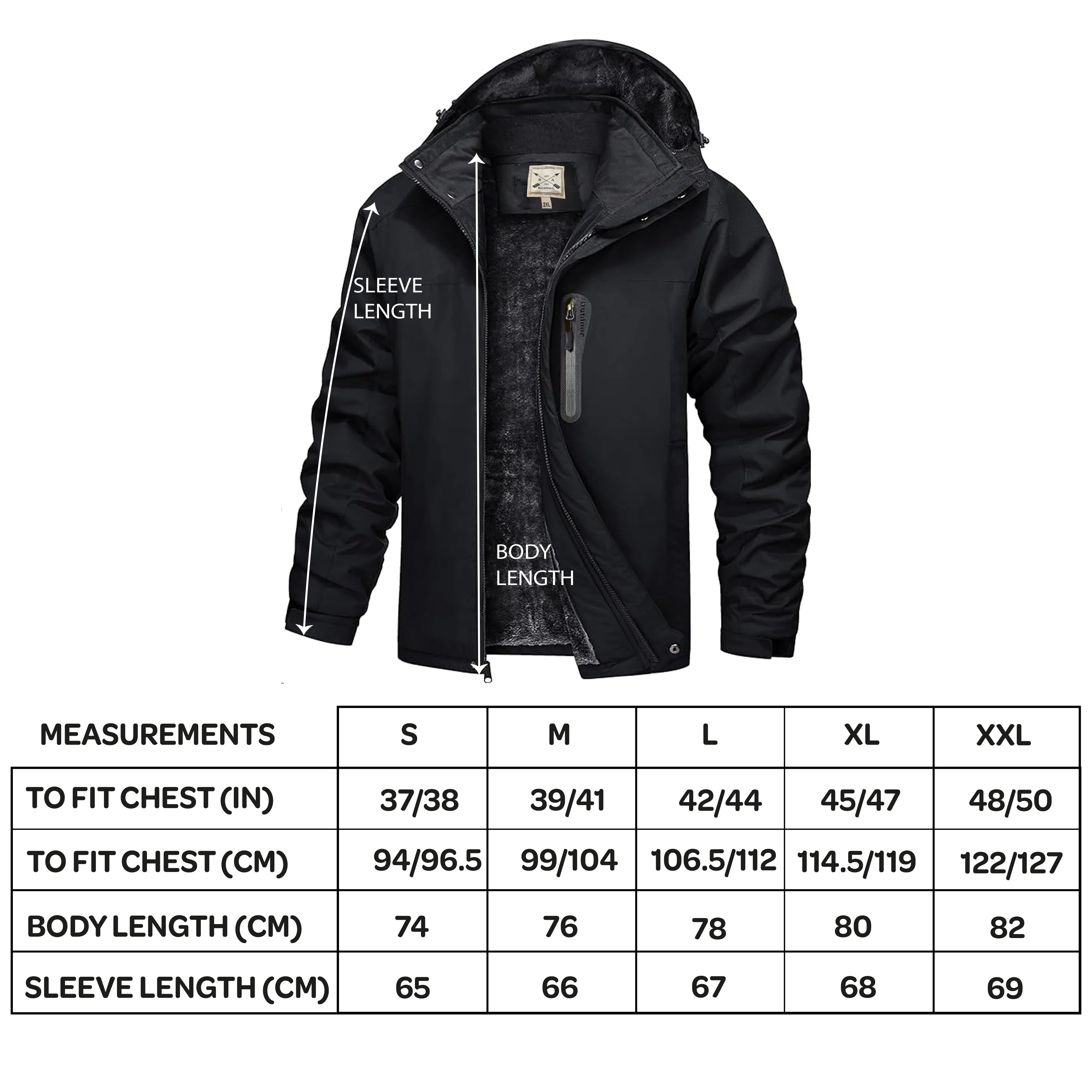 Men’s Fleece Lined Winter Coat - Black