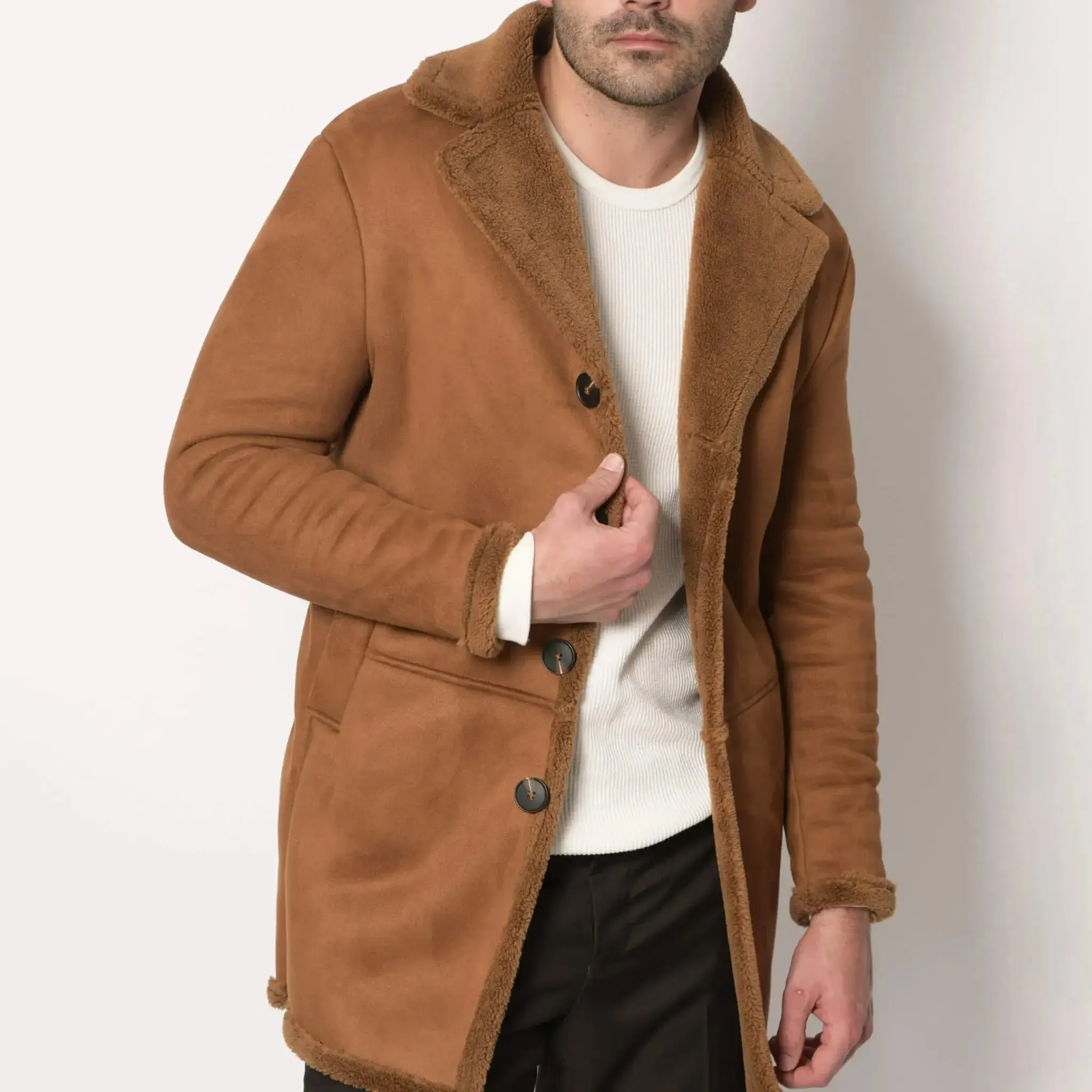 Men's Sherpa Lined Winter Coat Caramel Brown