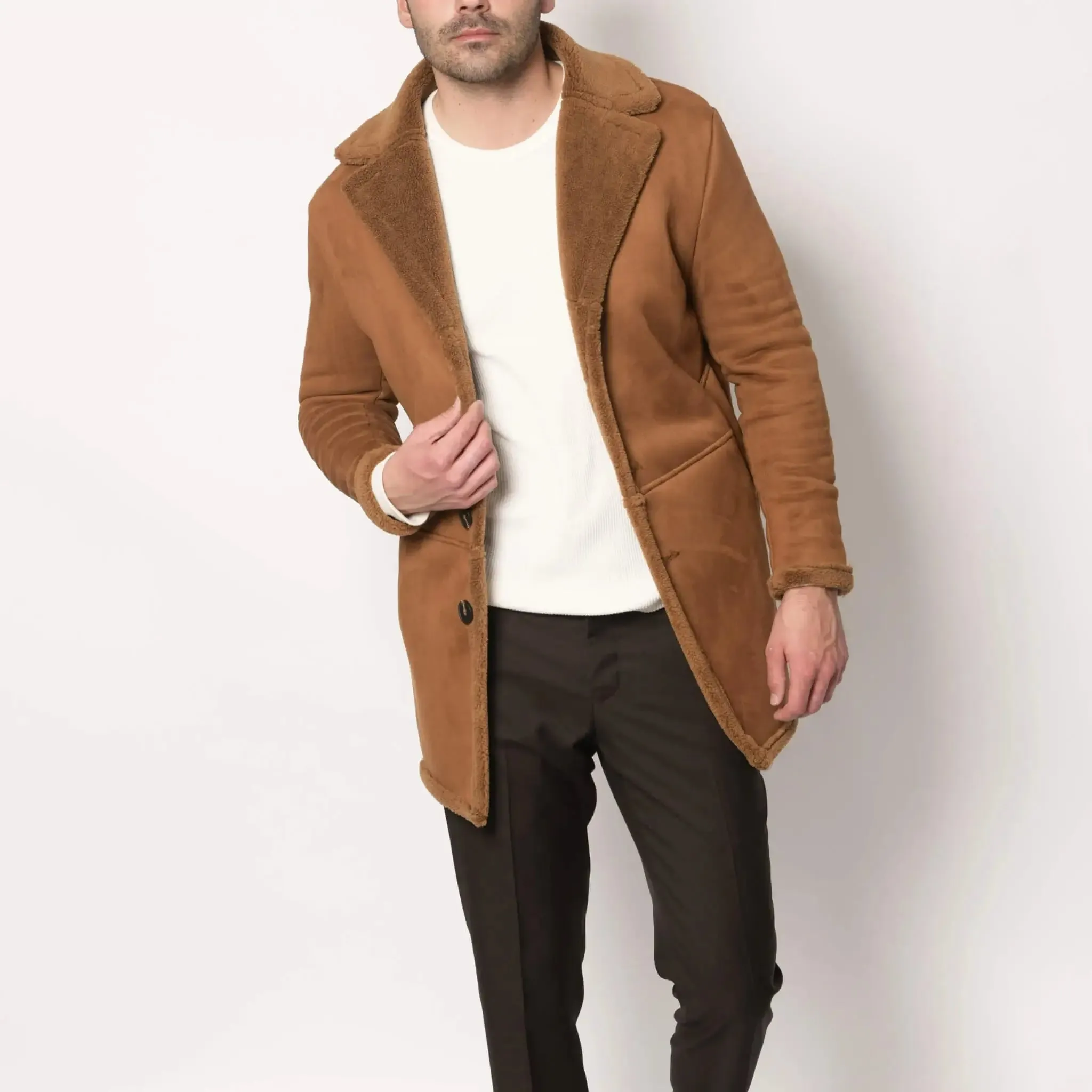 Men's Sherpa Lined Winter Coat Caramel Brown