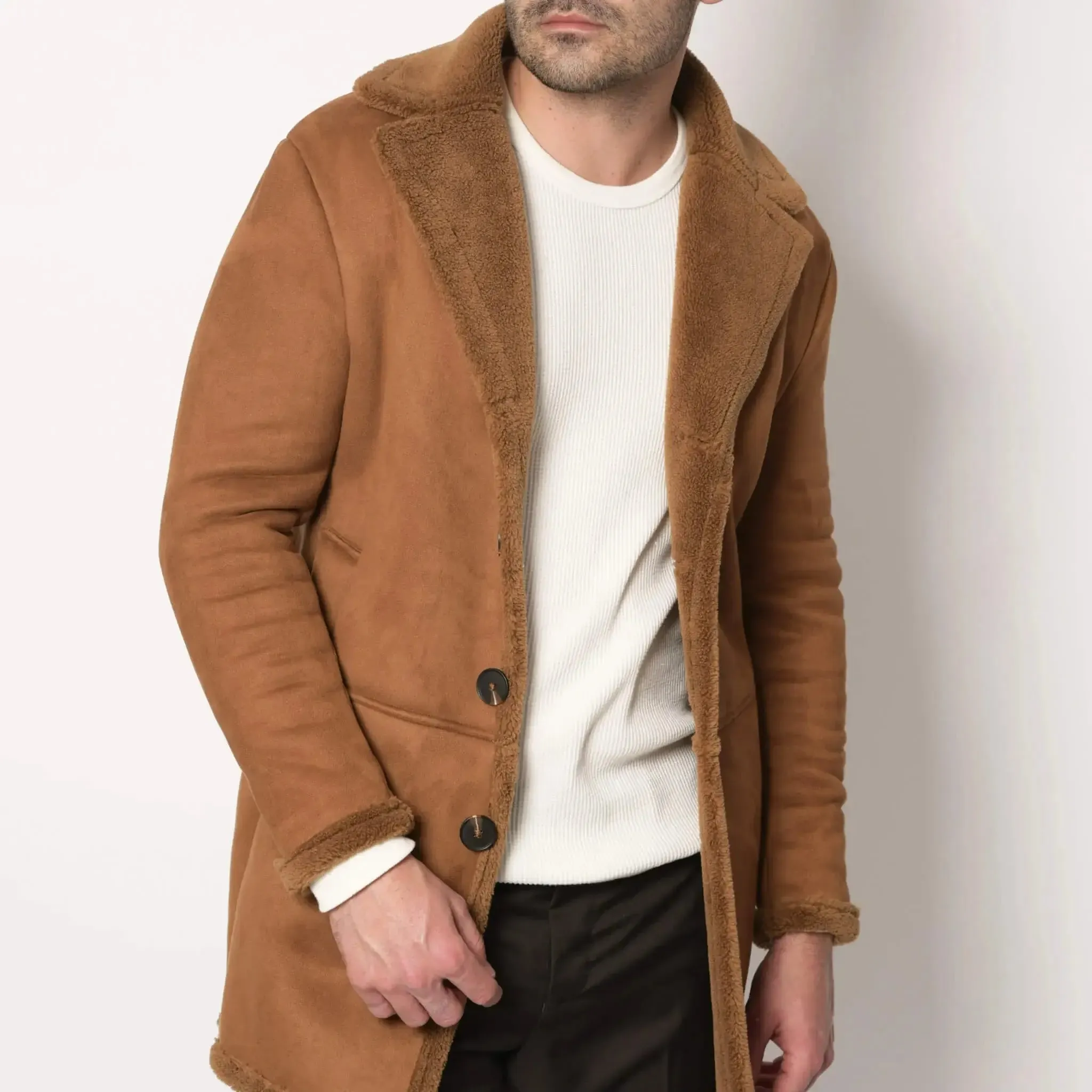 Men's Sherpa Lined Winter Coat Caramel Brown
