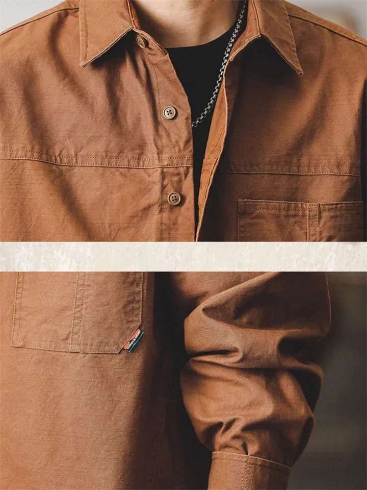 Men's Solid Color Retro Oversized Lapel Work Jacket