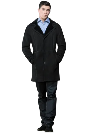 Men's Spanish Black Trench Mid-Length Shearling Coat