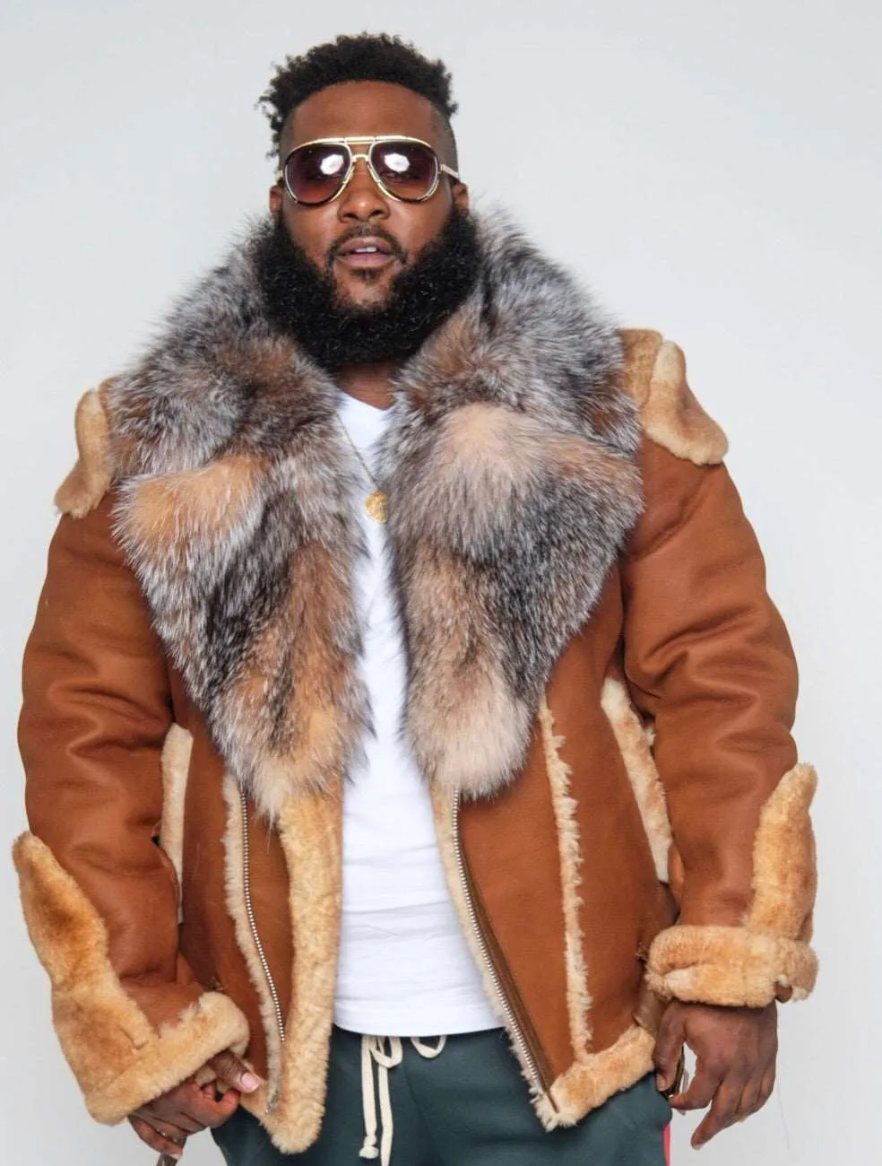 Men's Tan Custom Made Biker Shearling