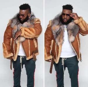 Men's Tan Custom Made Biker Shearling