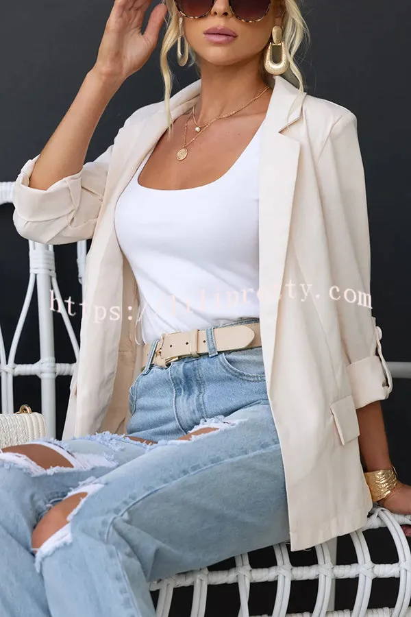 Merci Ruched Half Sleeve Faux Pockets Relaxed Lapel Blazer