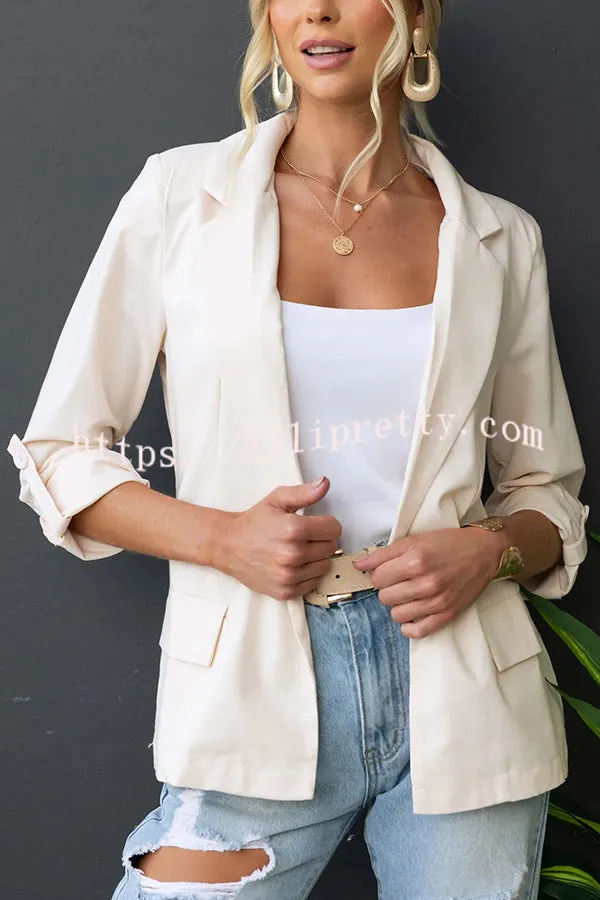 Merci Ruched Half Sleeve Faux Pockets Relaxed Lapel Blazer