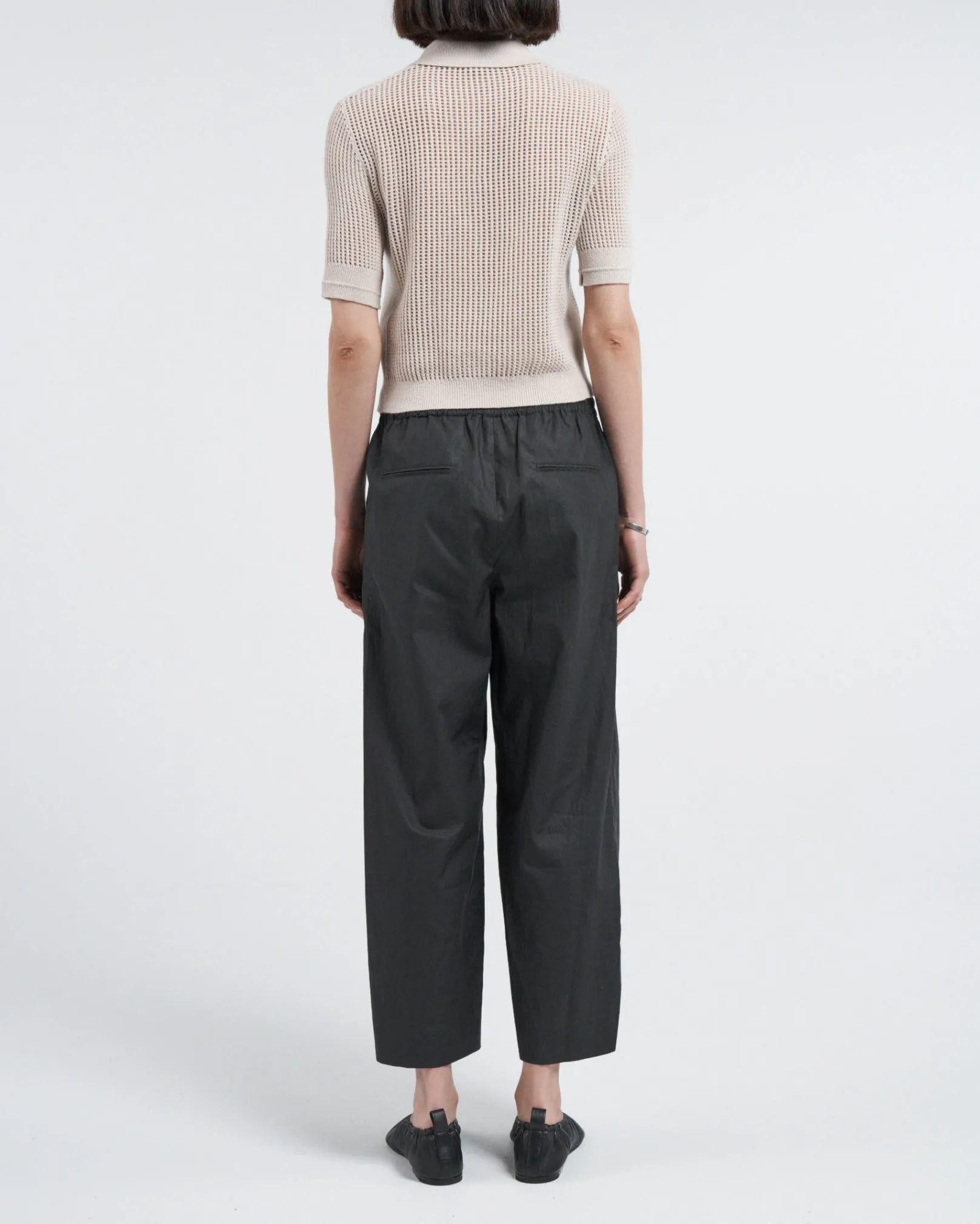 Mesh Shrunken Polo in Crema