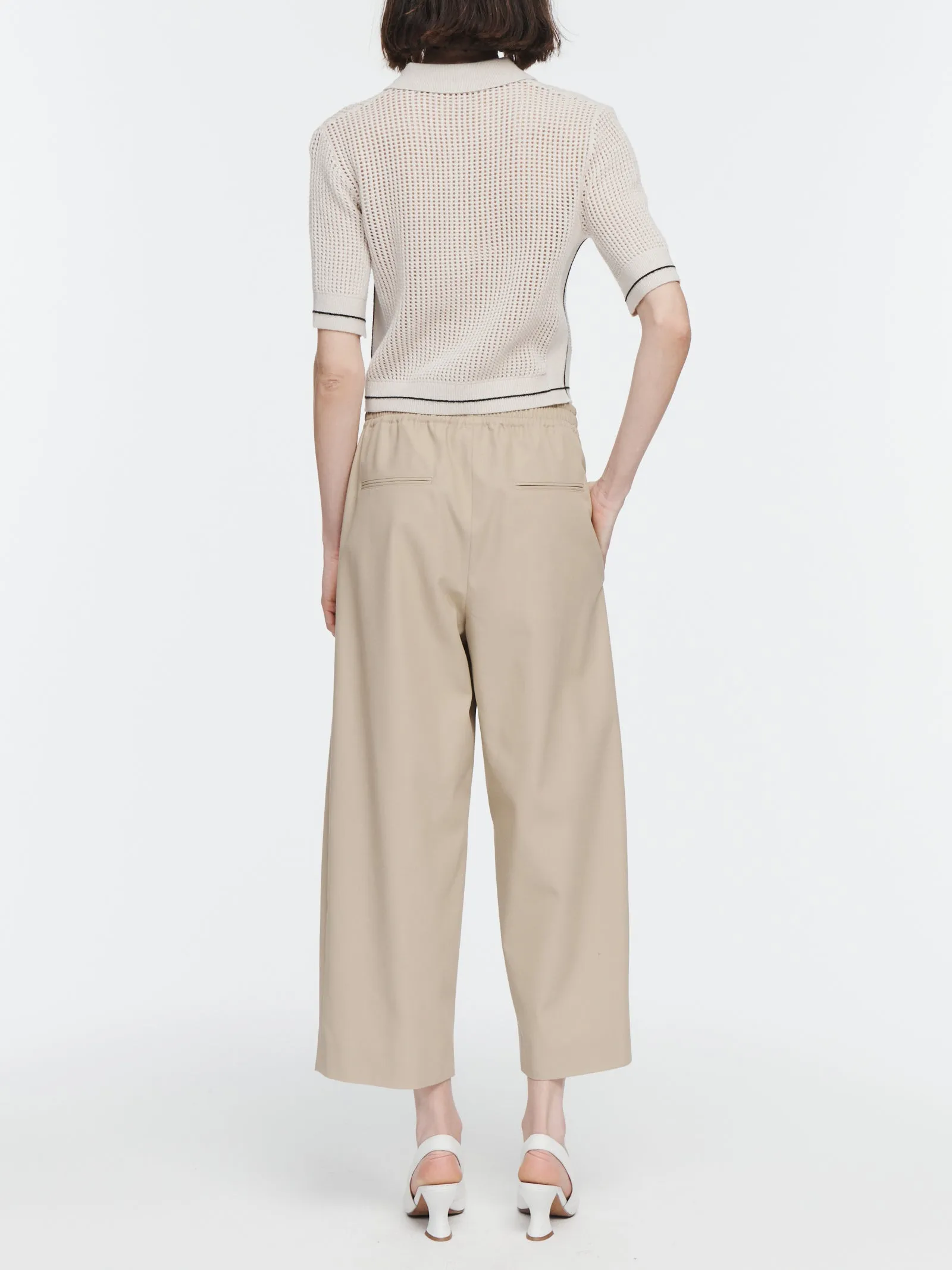 Mesh Shrunken Polo in Crema