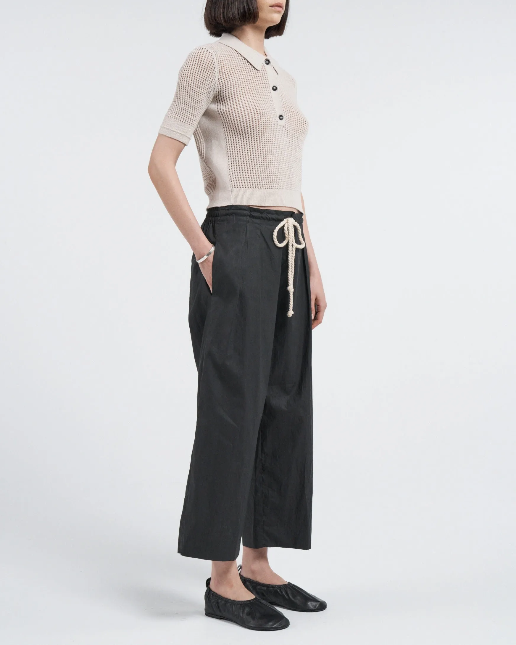 Mesh Shrunken Polo in Crema