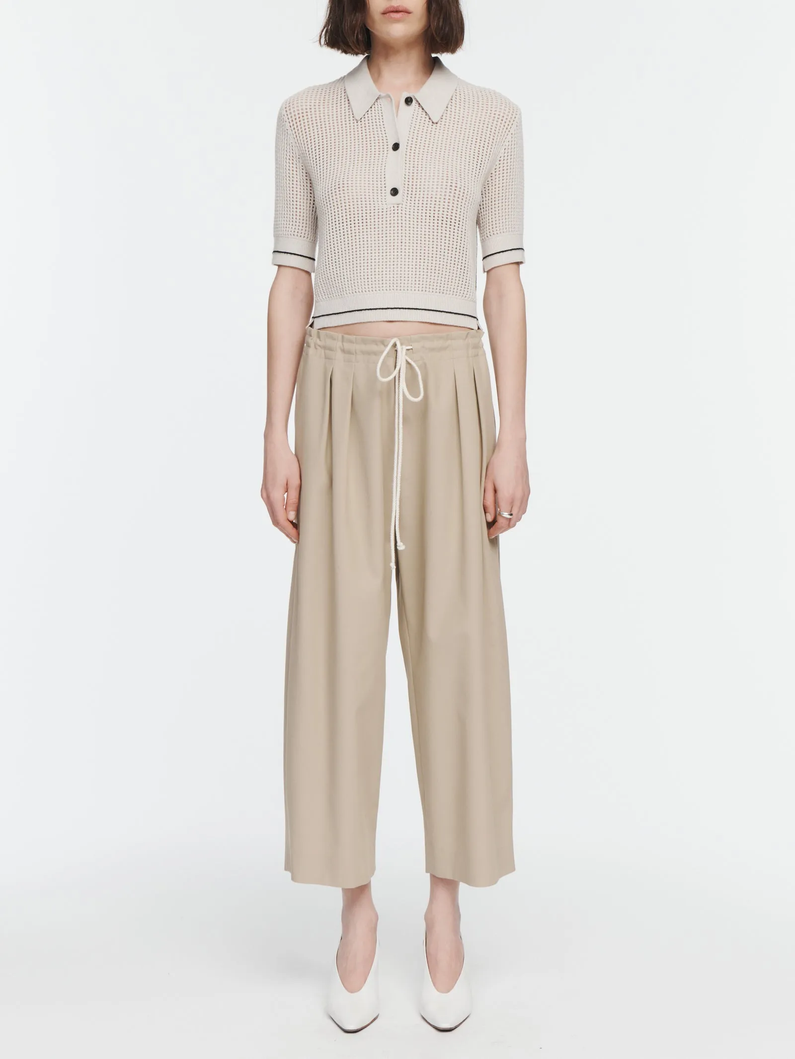 Mesh Shrunken Polo in Crema