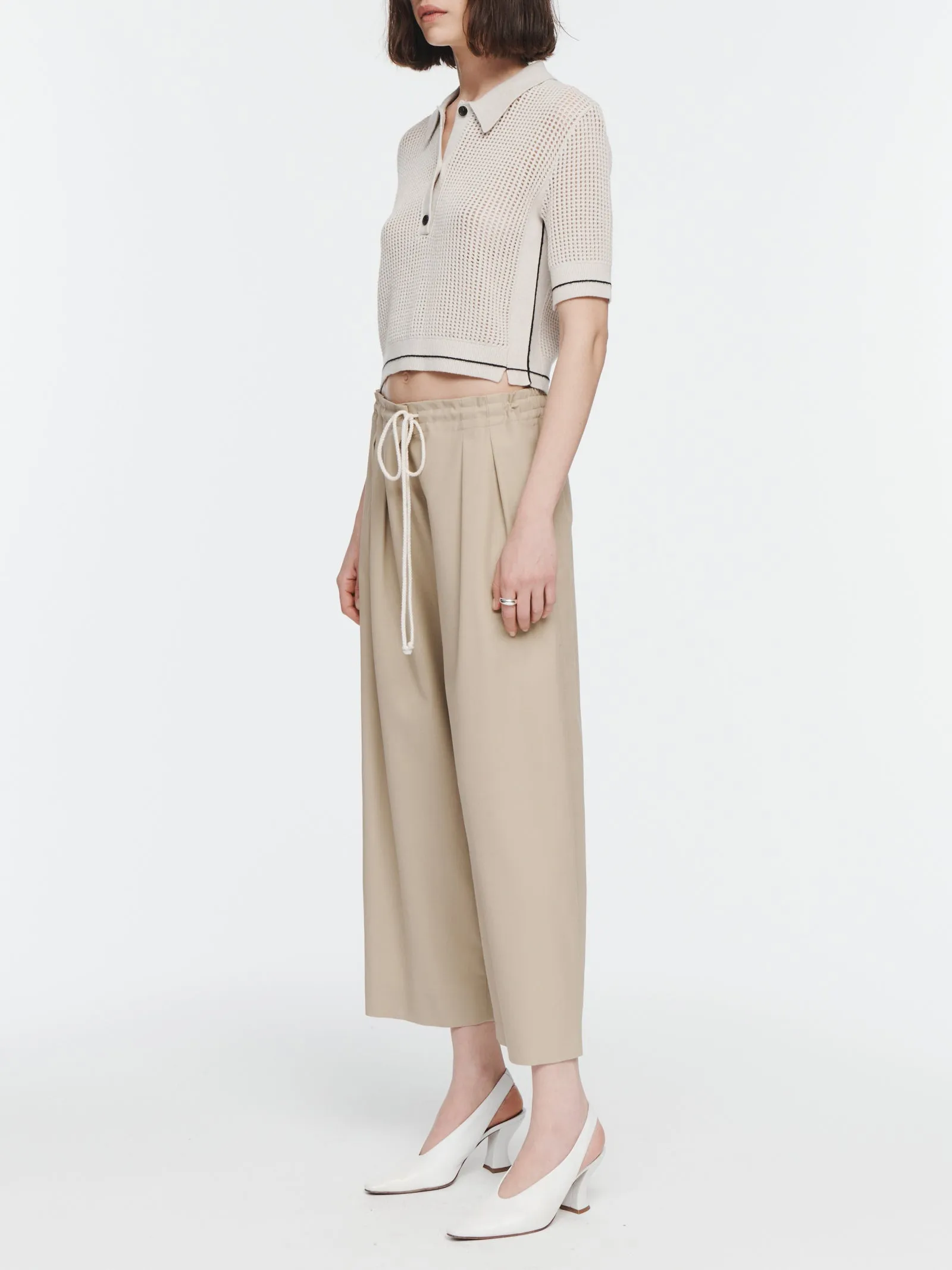 Mesh Shrunken Polo in Crema