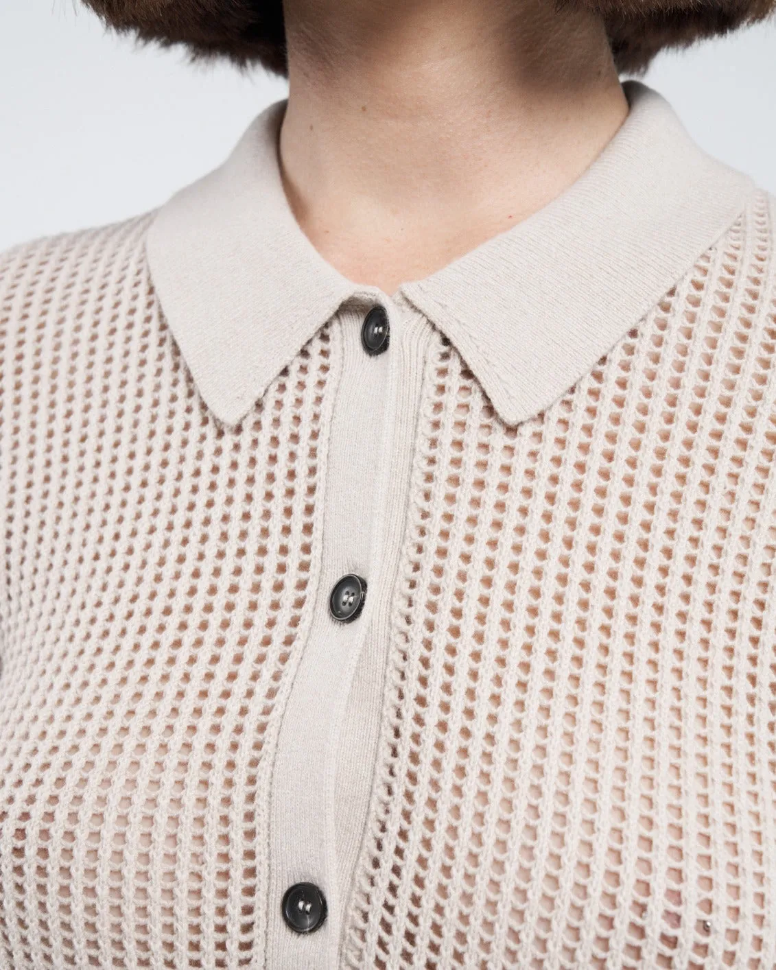 Mesh Shrunken Polo in Crema