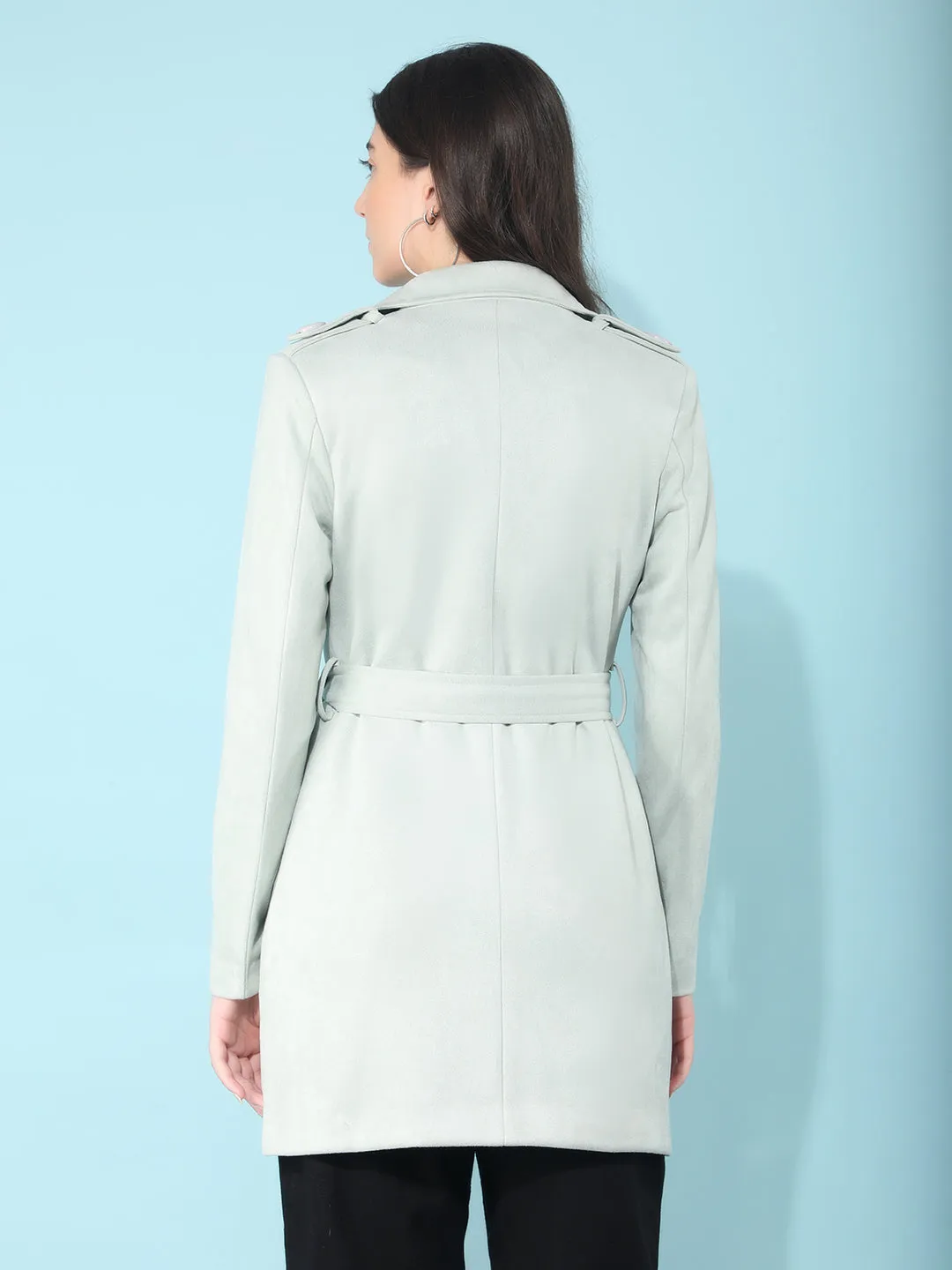 Mint Notched Lapel Collar Trench Coat