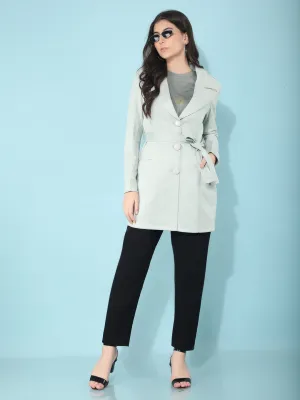 Mint Notched Lapel Collar Trench Coat