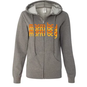 Morro Bay Sunset Stack Ladies Lightweight Fitted Zip-Up Hoodie