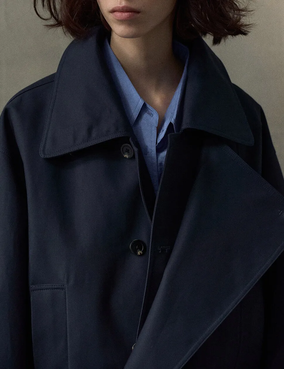 Navy Crop Trench Jacket -PREORDER