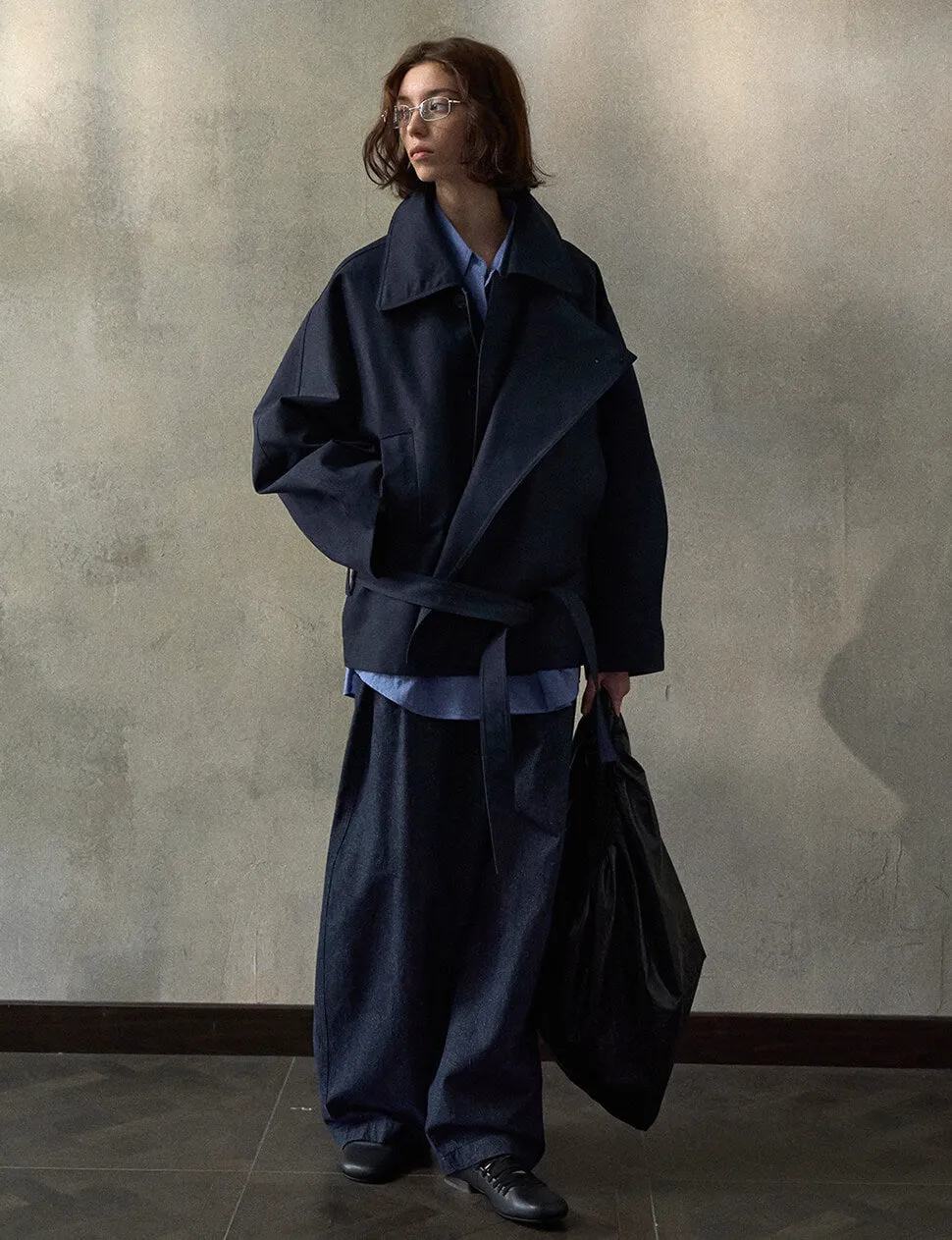 Navy Crop Trench Jacket -PREORDER