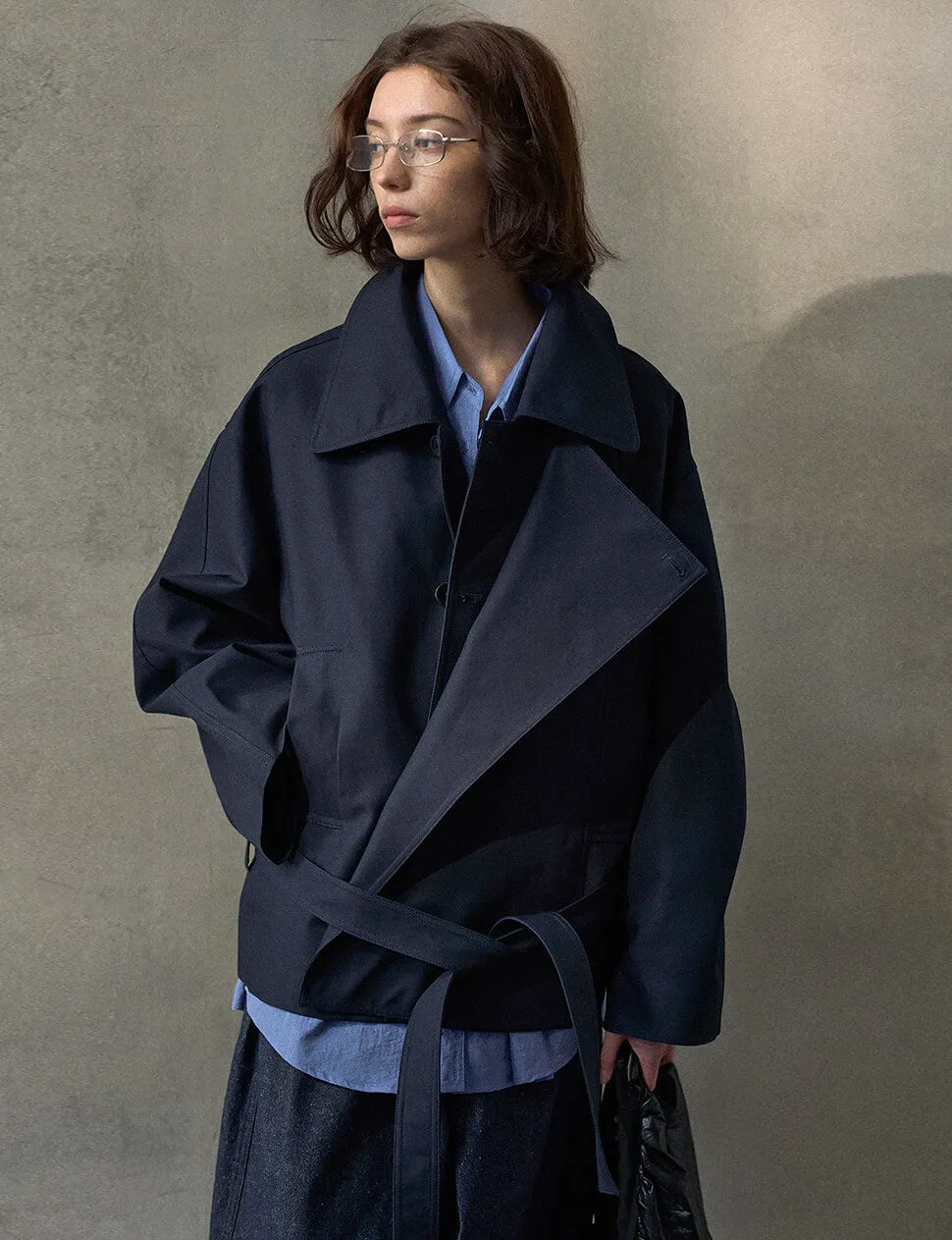 Navy Crop Trench Jacket -PREORDER