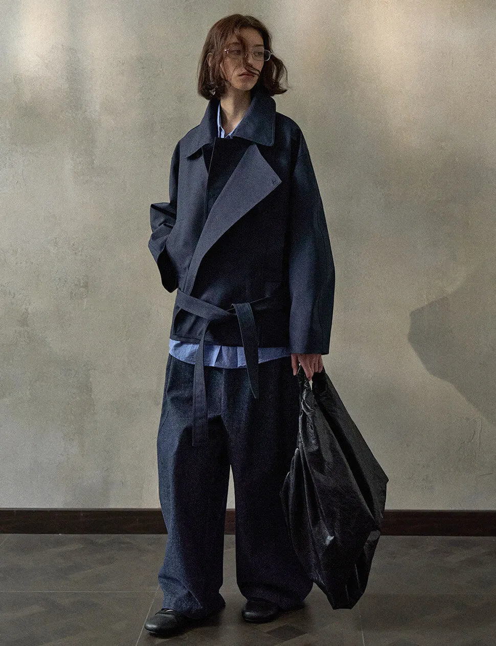 Navy Crop Trench Jacket -PREORDER
