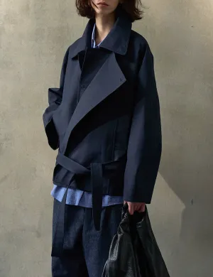 Navy Crop Trench Jacket -PREORDER