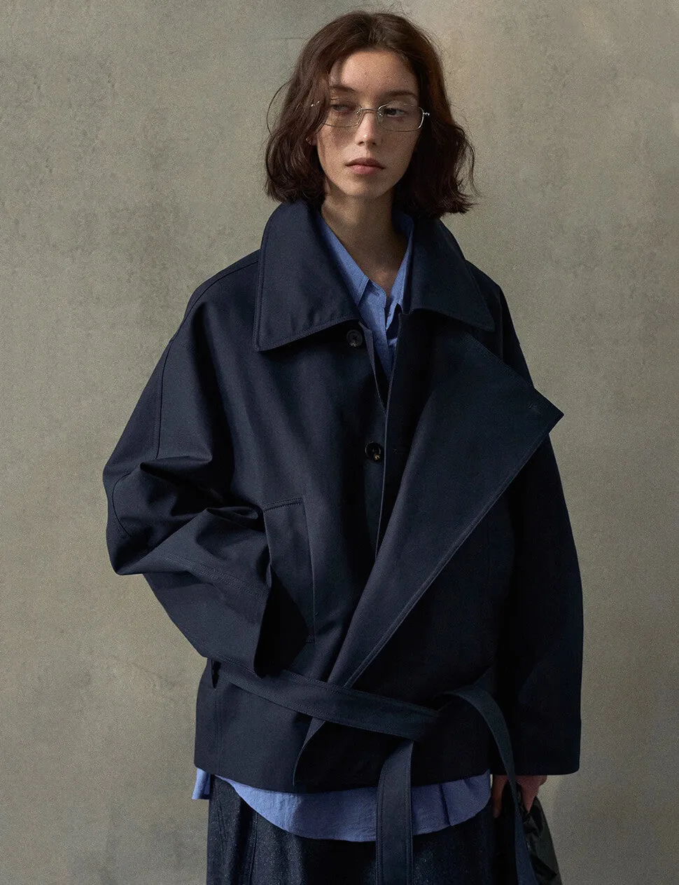 Navy Crop Trench Jacket -PREORDER